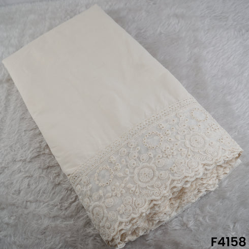 Dyeable Thread Sequins Embroidered Patch Work Kora Cotton Fabric- F4158